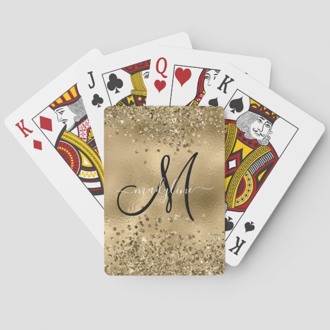 Jeu De Cartes Chic Black Gold Parties scintillant Nom du monogra (dos)