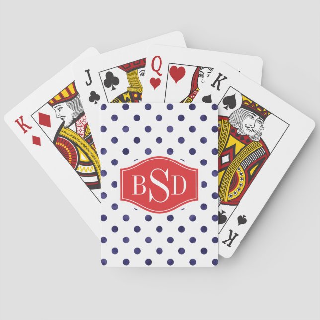 Jeu De Cartes Chic bleu et blanc motif monogramme (dos)