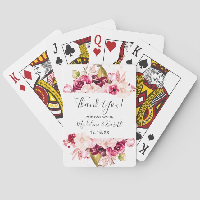Jeu De Cartes Chic Bourgogne & Blush Rose Floral Wedding Favoris (dos)