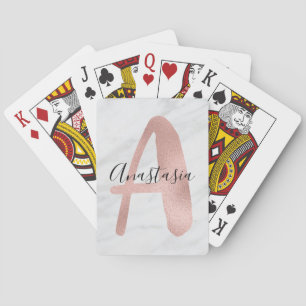 Jeu De Cartes Chic Marbre blanc et gris Rose Or A Monogramme Nom