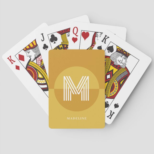 Jeu De Cartes Chic moutarde jaune géométrique Monogramme moderne (dos)