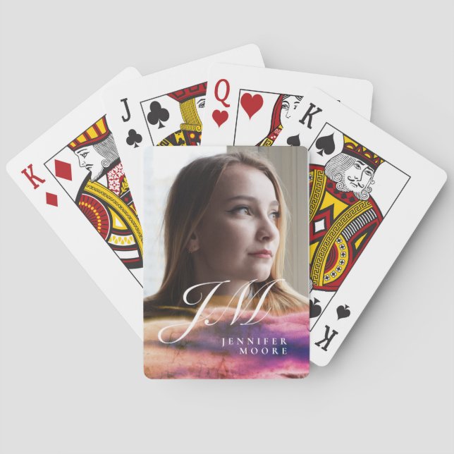 Jeu De Cartes Chic personnalisé violet rose vierge photo Monogra (dos)