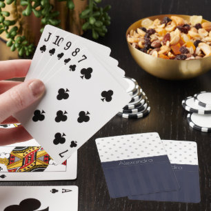 Jeu De Cartes . Chic Points Argentés et Rayures Bleu sur Bleu