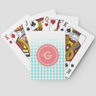 Jeu De Cartes chic preppy turquoise en vichy motif monogramme