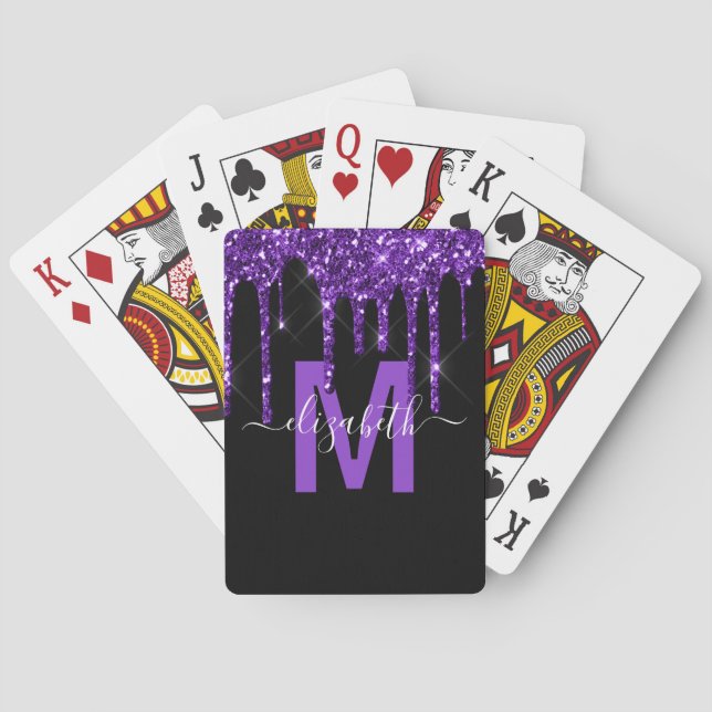 Jeu De Cartes Chic Purple Driple Parties scintillant Nom du mono (dos)