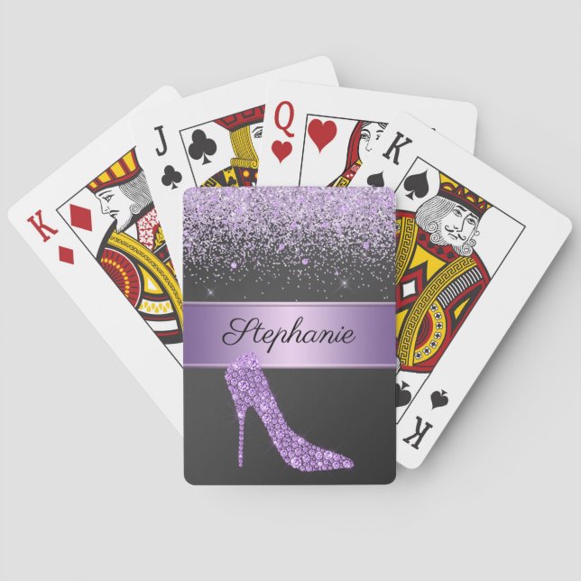 Jeu De Cartes Chic violet Parties scintillant diamant haute talo (dos)