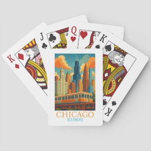 Jeu De Cartes Chicago Illinois Skyline Art Vintage Voyage