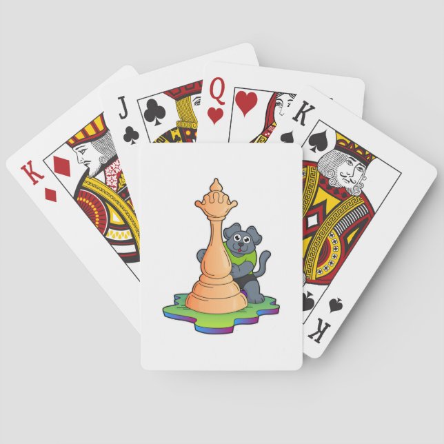 Jeu De Cartes Chien aux échecs avec pièce d'échecs Queen (dos)