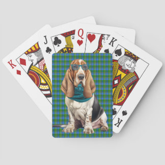 Jeu De Cartes Chien Basset Hound Mignon Plaid Sarcelle Monogramm