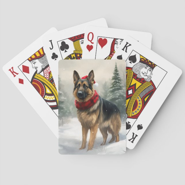 Jeu De Cartes Chien berger allemand en Noël de neige (dos)