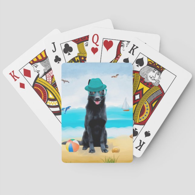 Jeu De Cartes Chien berger allemand noir sur la plage (dos)