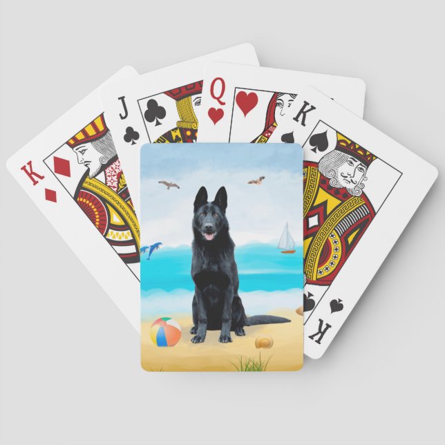 Jeu De Cartes Chien berger allemand noir sur la plage (dos)