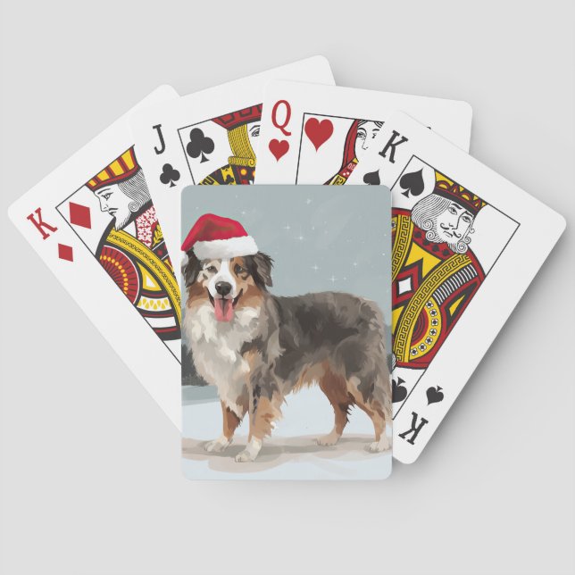 Jeu De Cartes Chien berger australien en Noël de neige (dos)