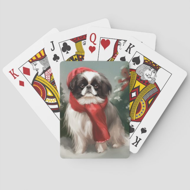 Jeu De Cartes Chien chinois japonais à Noël de neige (dos)