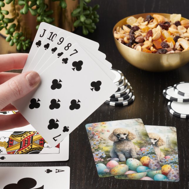 Jeu De Cartes Chien de caniche avec Oeufs de Pâques Fête (In Situ)