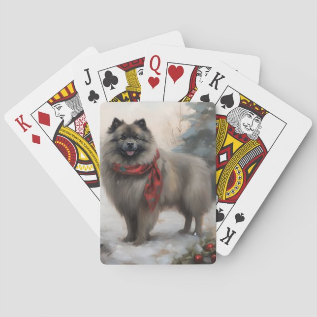 Jeu De Cartes Chien de Keeshond à Noël de neige (dos)