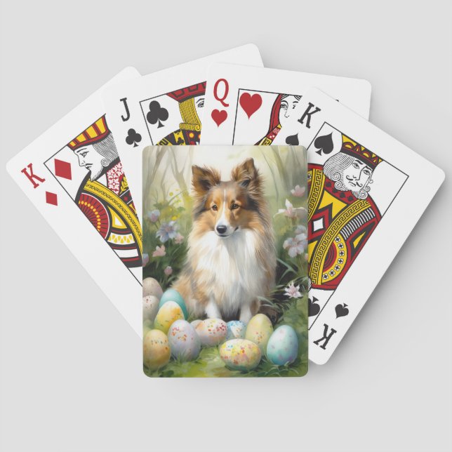 Jeu De Cartes Chien de mer Shetland avec Oeufs de Pâques Vacance (dos)