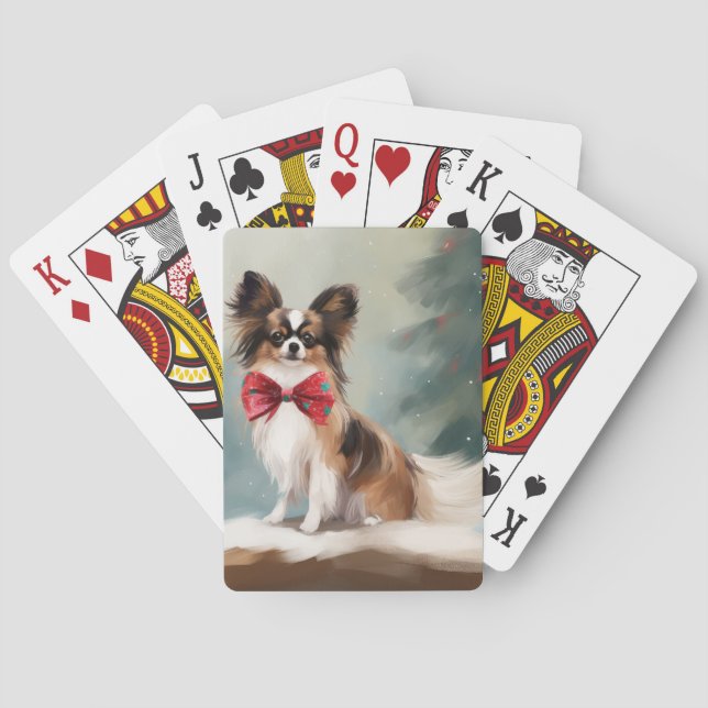 Jeu De Cartes Chien de Papillon à Noël de neige (dos)