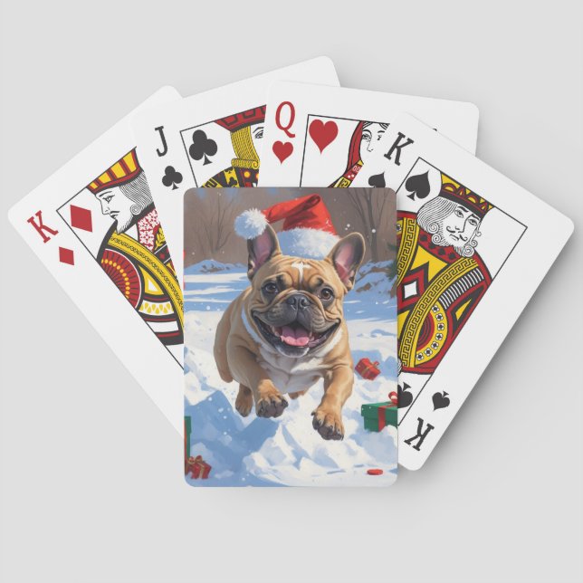 Jeu De Cartes Chien de taureau français coule en neige avec Casq (dos)