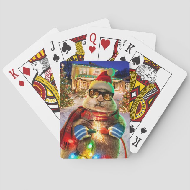 Jeu De Cartes Chien des Prairies avec lumières de Noël (dos)