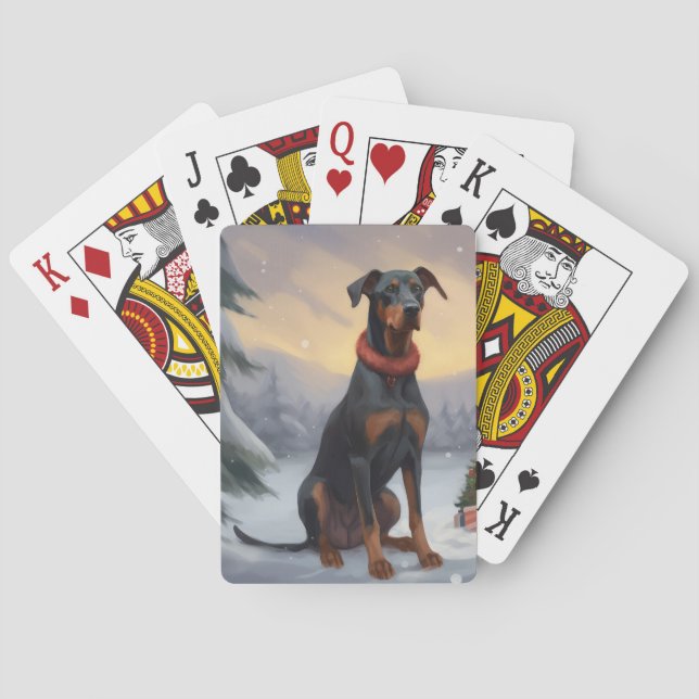 Jeu De Cartes Chien Doberman pendant Noël de neige (dos)