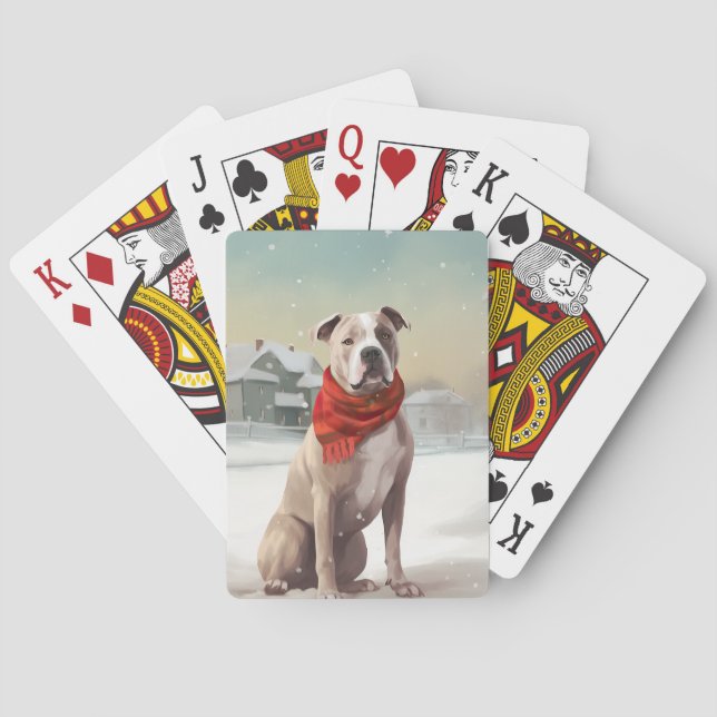 Jeu De Cartes Chien du Staffordshire américain à Noël de neige (dos)