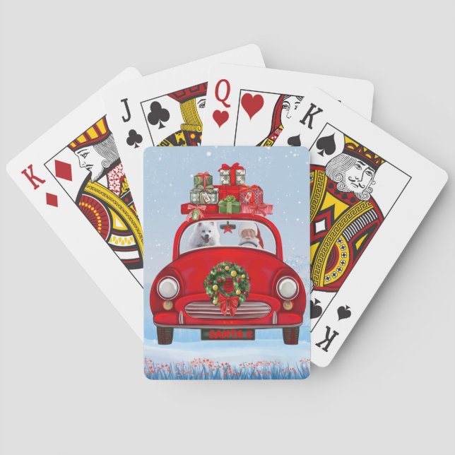 Jeu De Cartes Chien Eskimo Américain En Voiture Avec Santa Claus (dos)