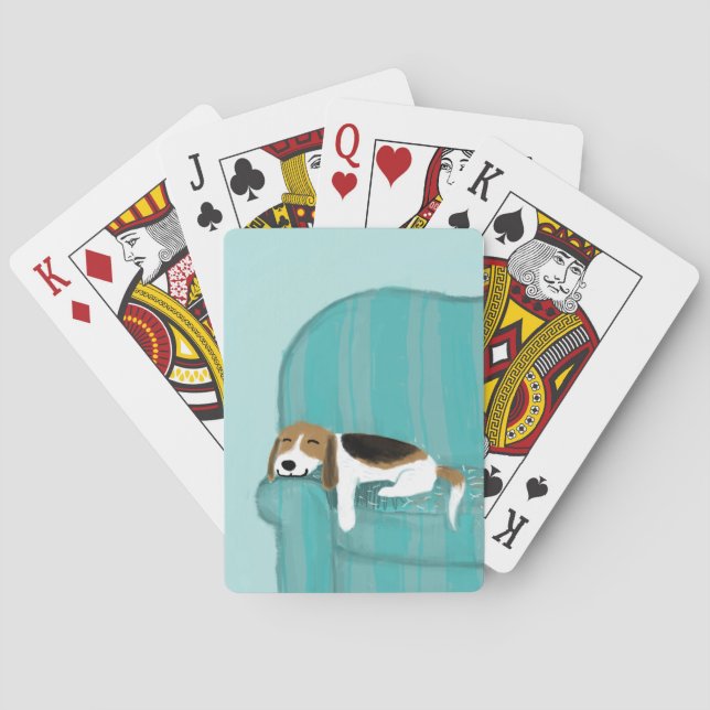 Jeu De Cartes Chien heureux de divan - beagle somnolent mignon (dos)