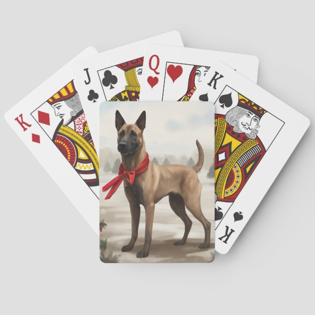 Jeu De Cartes Chien malinois belge à Noël de neige (dos)