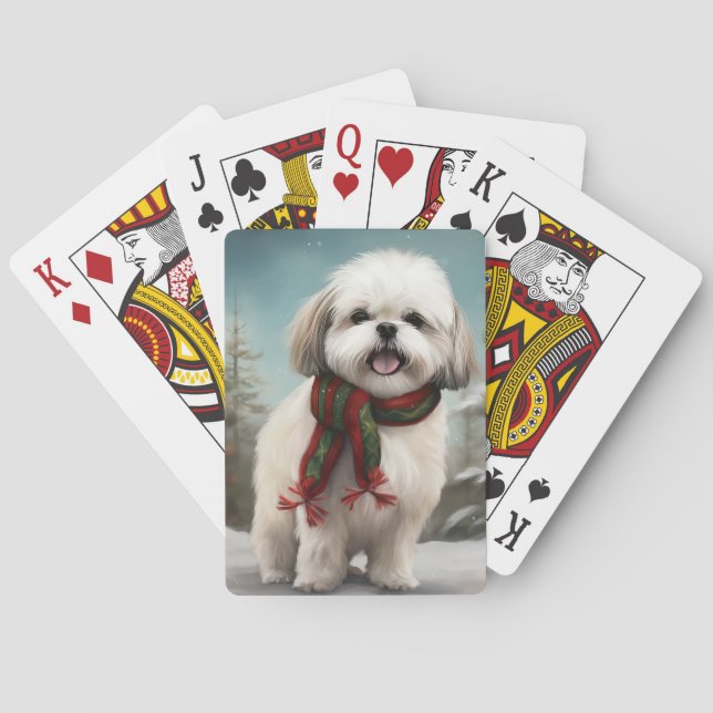 Jeu De Cartes Chien Malti Tzu à Noël de neige (dos)