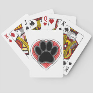 Jeu De Cartes Chien Paw Dans Le Coeur Rouge Avec Les Outlines