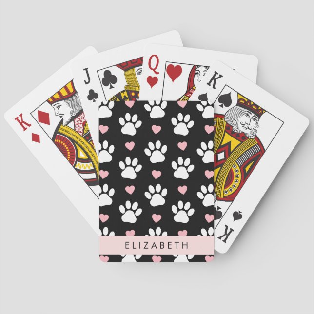 Jeu De Cartes Chien Paws, White Paws, Rose Hearts, Votre Nom (dos)
