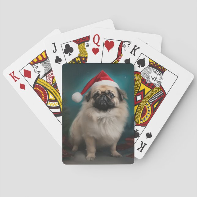 Jeu De Cartes Chien pekingese pendant Noël de neige (dos)