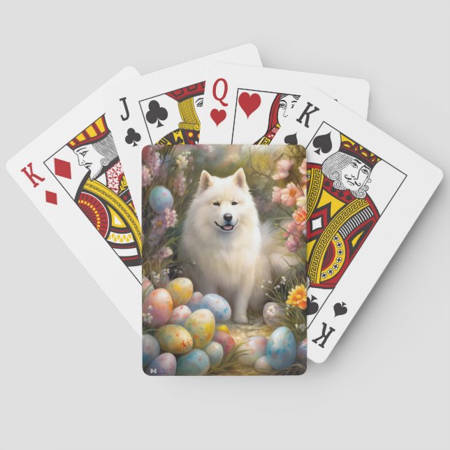 Jeu De Cartes Chien Samoyé avec oeufs de Pâques vacances (dos)