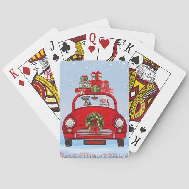 Jeu De Cartes Chien schnauzer en voiture avec le Père Noël (dos)