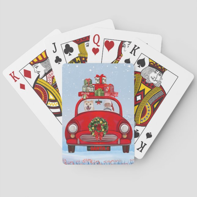 Jeu De Cartes Chien Shiba Inu En Voiture Avec Le Père Noël (dos)