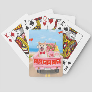 Jeu De Cartes Chien Shiba Inu Saint Valentin Coeurs de Camion