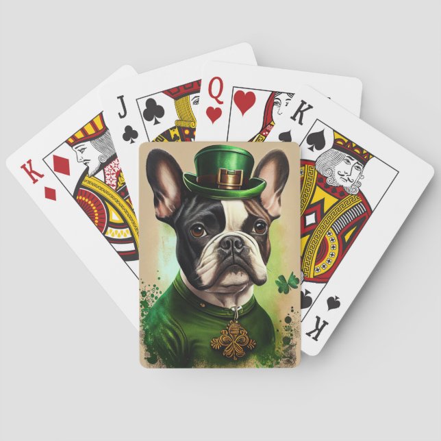 Jeu De Cartes Chien-taureau français en tenue de la Saint Patric (dos)
