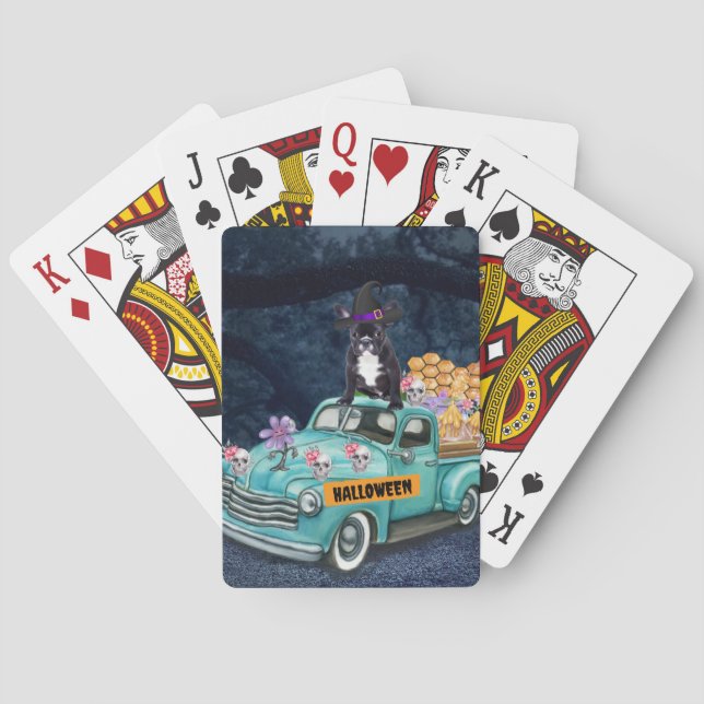 Jeu De Cartes Chien-taureau français Halloween Camion Effrayant  (dos)