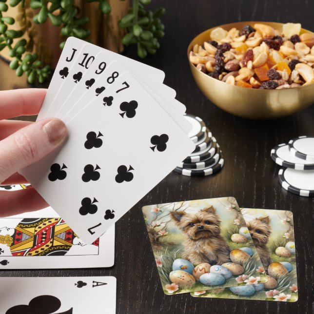 Jeu De Cartes Chien Yorkipoo Avec Oeufs De Pâques Vacances (In Situ)