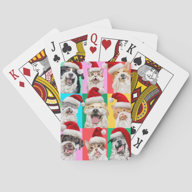 Jeu De Cartes Chiens et chats avec barbe de Père Noël (dos)
