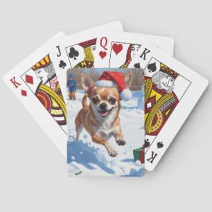 Jeu De Cartes Chihuahua coule en neige avec le Casquette de Noël