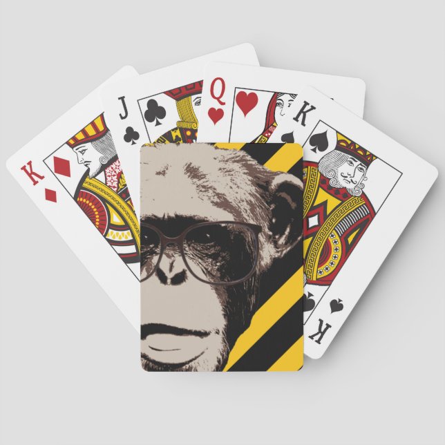 Jeu De Cartes Chimpanzé drôle de geek dans des rayures en verre (dos)