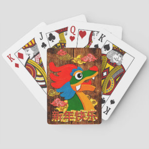 Jeu De Cartes Chine Papier coupé Dragon Bois Rouge Or