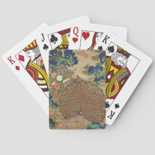 Jeu De Cartes Chinoiserie Paon Bleu avec Jardin de Fleurs Exotiq