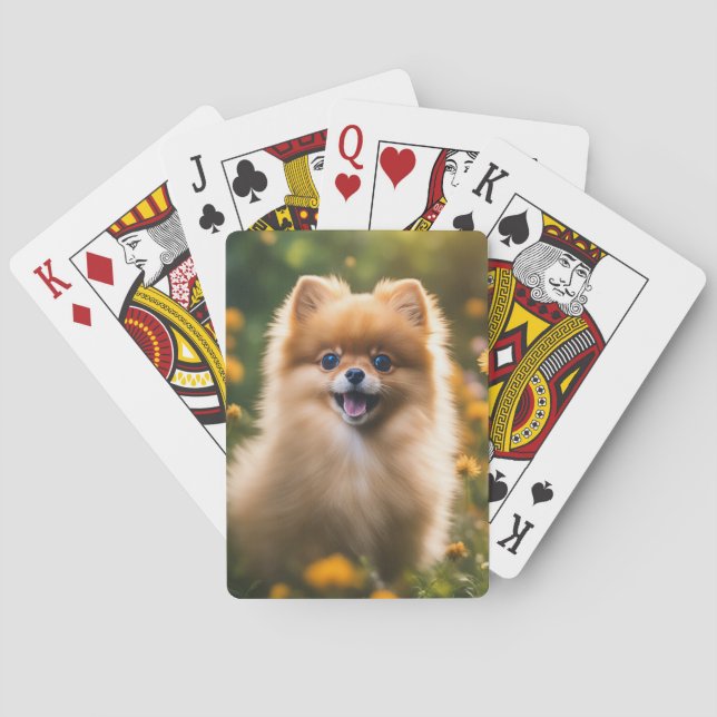 Jeu De Cartes Chiot Poméranien en champ de fleurs (dos)