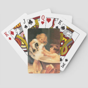Jeu De Cartes Chiot Prenant Un Bain Vintage Antique