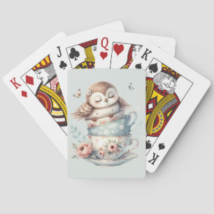 Jeu De Cartes Chouette endormie dans des tasses à thé florales e