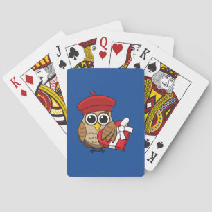 Jeu De Cartes Chouette mignonne avec béret rouge et boîte cardia