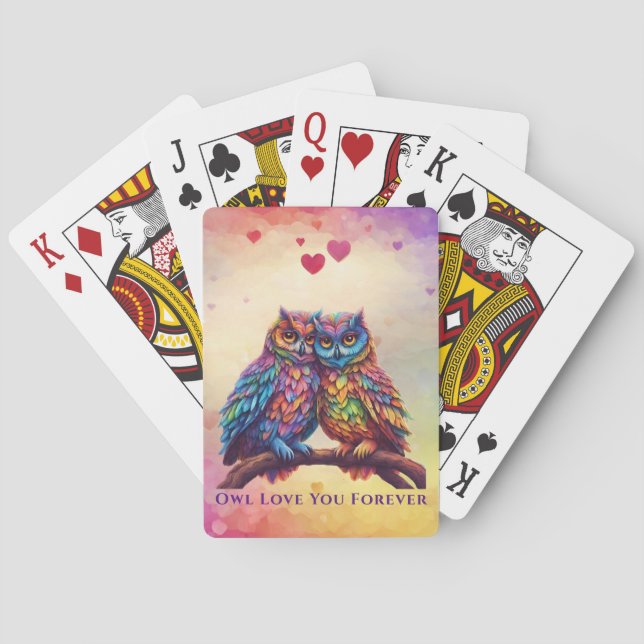 Jeu De Cartes Chouettes colorées-Inséparables-Cadeau de la Saint (dos)